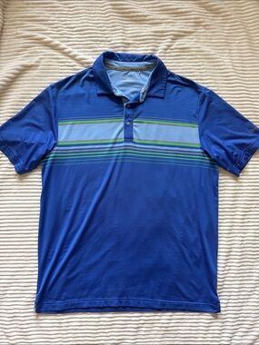 Walter Hagen 11 Blue Striped Golf Polo Shirt Large